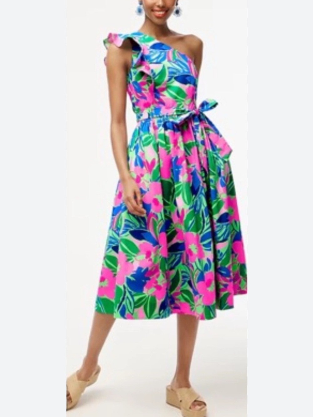 NEW J Crew Midi Dress One Shoulder Pin Floral Preppy Boho Vacay Size 8P